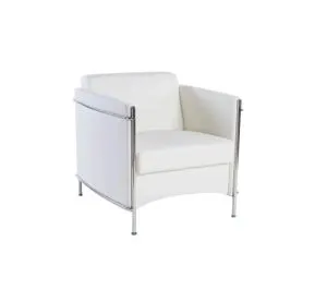 White Single-Seater Office Sofa with Chrome Frame in Qatar