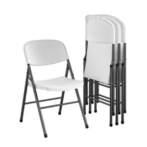 White Plastic Folding Chairs with Black Metal Frames in Qatar