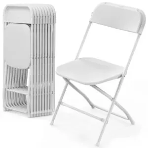 White Plastic Folding Chair with White Metal Frame in Qatar