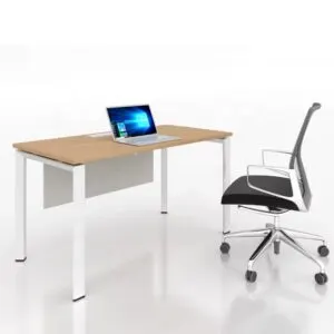 Light Wood Office Desk with White Metal Frame in Qatar