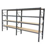 Black Double-Bay Industrial Shelving with Wood Shelves in Qatar