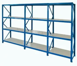 Blue Triple-Bay Metal Shelving Unit with Four Tiers in Qatar