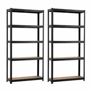 Pair of Black Five-Tier Metal Shelving Units in Qatar