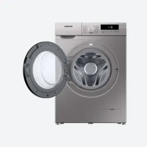 Silver Front-Loading Washing Machine with Open Door in Qatar