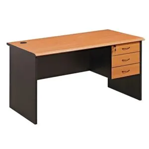 Light Wood Office Desk with Black Panels and Drawers in Qatar