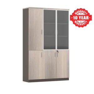 Light Wood Three Door Office Cabinet with Glass Panels in Qatar
