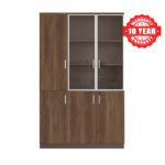 Wide Walnut Office Storage Cabinet with Glass Doors in Qatar
