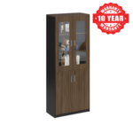 Dark Walnut Filing Cabinet with Glass Upper Doors in Qatar