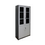 Grey Steel Office Cabinet with Glass Doors