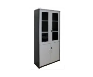 Grey Steel Office Cabinet with Glass Doors