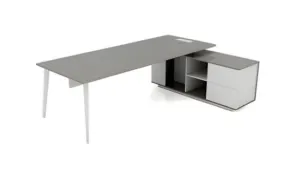 Modern Executive L-Shaped Office Desk With Side Cabinet