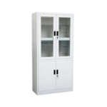 White Steel Office Cabinet with Glass Doors