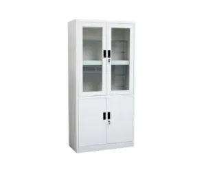White Steel Office Cabinet with Glass Doors