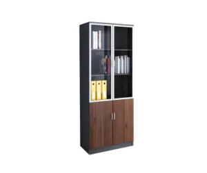 Black and Walnut Office Filing Cabinet with Glass Doors in Qatar