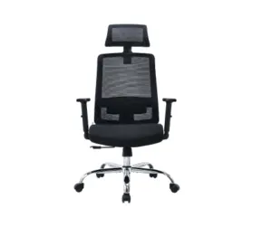 Black Executive Mesh Office Chair with Headrest and Chrome Base in Qatar