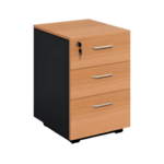 Light Wood Three-Drawer Mobile Pedestal with Black Sides