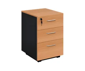 Light Wood Three-Drawer Mobile Pedestal with Black Sides