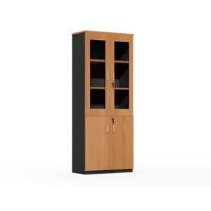 Light Wood Filing Cabinet with Glass and Wooden Doors in Qatar