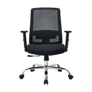 Black Mesh Office Chair with Adjustable Arms and Chrome Base in Qatar