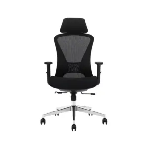 Black Ergonomic Office Chair with Headrest and Chrome Base in Qatar