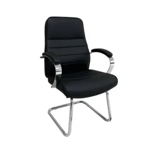 Black Leather Executive Visitor Chair with Chrome Cantilever Frame in Qatar