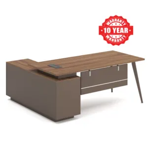 Walnut L-Shaped Executive Office Desk with Side Drawers