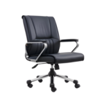 Black Leather Office Chair with Chrome Armrests in Qatar