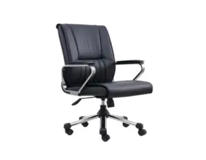 Black Leather Office Chair with Chrome Armrests in Qatar
