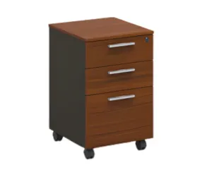 Dark Wood Three-Drawer Mobile Pedestal on Castors