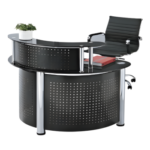 Black Curved Reception Desk with Perforated Metal Front in Qatar