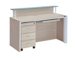 Light Wood Reception Desk with Glass Counter in Qatar