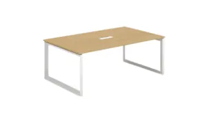 Light Wood Meeting Table with White Metal Loop Legs in Qatar