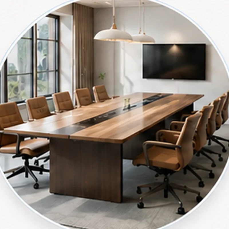 Large meeting table with office chairs