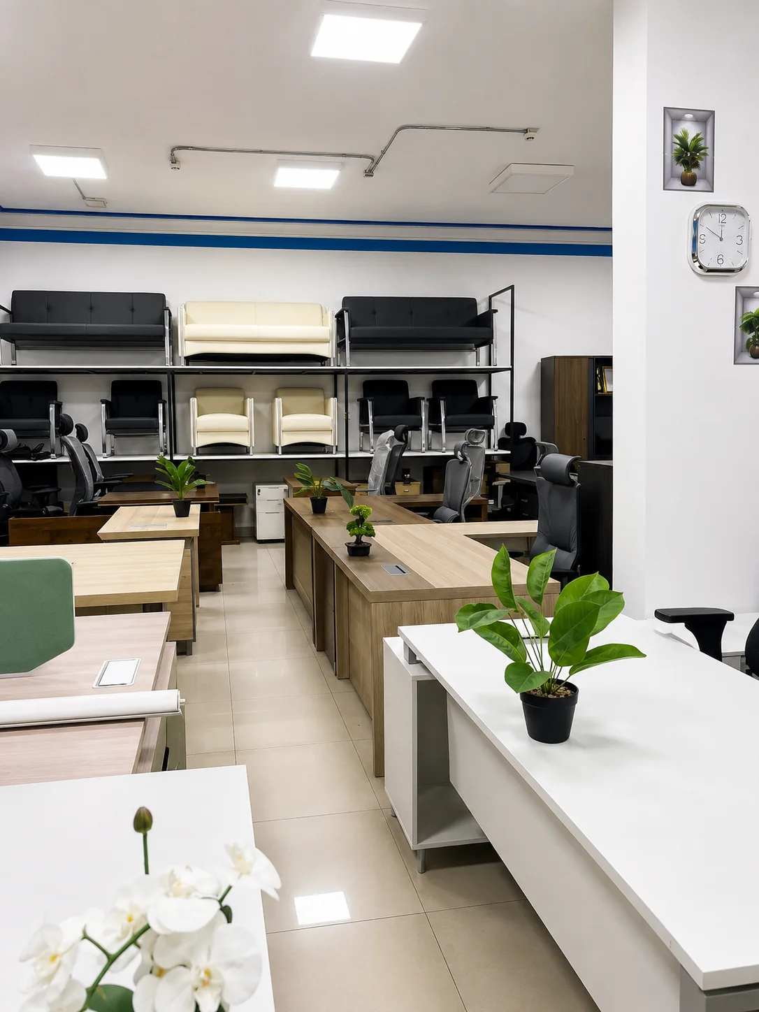 Office furniture displayed inside the World of The Office Qatar showroom in Doha