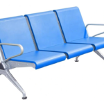 203# three-seat waiting bench, blue upholstery with silver-tone frame, Qatar