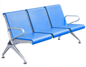203# three-seat waiting bench, blue upholstery with silver-tone frame, Qatar
