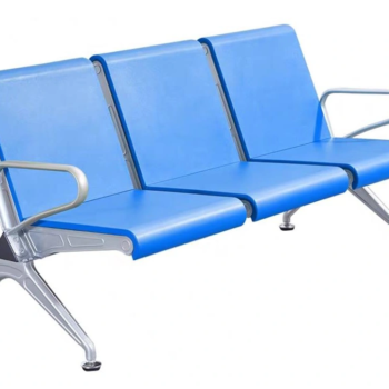 203# three-seat waiting bench, blue upholstery with silver-tone frame, Qatar