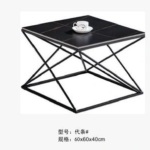 210-60# square coffee table, black top and frame and open cross-braced metal frame, Qatar