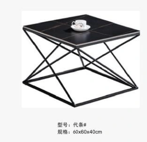 210-60# square coffee table, black top and frame and open cross-braced metal frame, Qatar