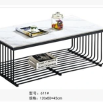 611-120# rectangular coffee table, white marble-effect top, black frame and open slatted metal frame, Qatar