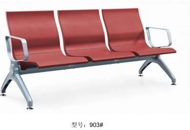 903 three-seat waiting bench, red upholstery with silver-tone frame, Qatar