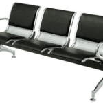 C-01 three-seat waiting bench, black upholstery, silver-tone frame, Qatar