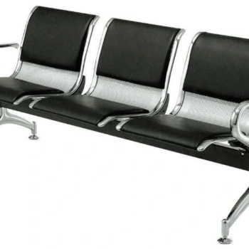 C-01 three-seat waiting bench, black upholstery, silver-tone frame, Qatar