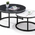 C206# round nesting coffee tables, black and white and open circular metal bases, Qatar