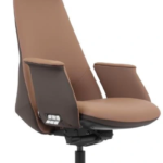 GW-03A high-back PU office chair, brown with dark brown outer panels and aluminium five-star base, Qatar