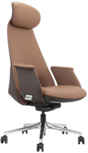 GW-03A high-back PU office chair, brown with dark brown outer panels and aluminium five-star base, Qatar