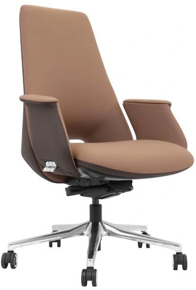 GW-03B Medium-back PU Office Chair GW-03B medium-back PU office chair, brown with dark brown outer panels and aluminium five-star base, Qatar