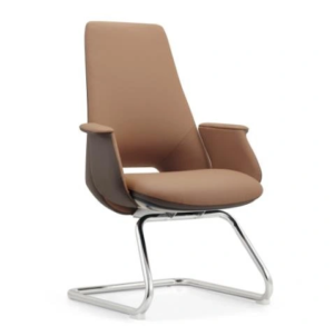 GW-03C PU visitor chair, brown with dark brown outer panels and cantilever base, Qatar