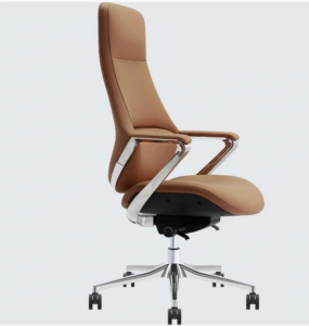 GW-06 A high-back PU office chair, brown and aluminium five-star base, Qatar
