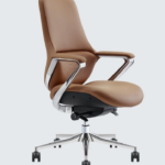 GW-06 B medium-back PU office chair, brown and aluminium five-star base, Qatar